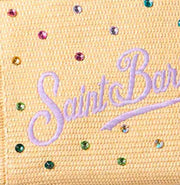 Borsa Colette in paglia beige naturale con decorazione in strass
