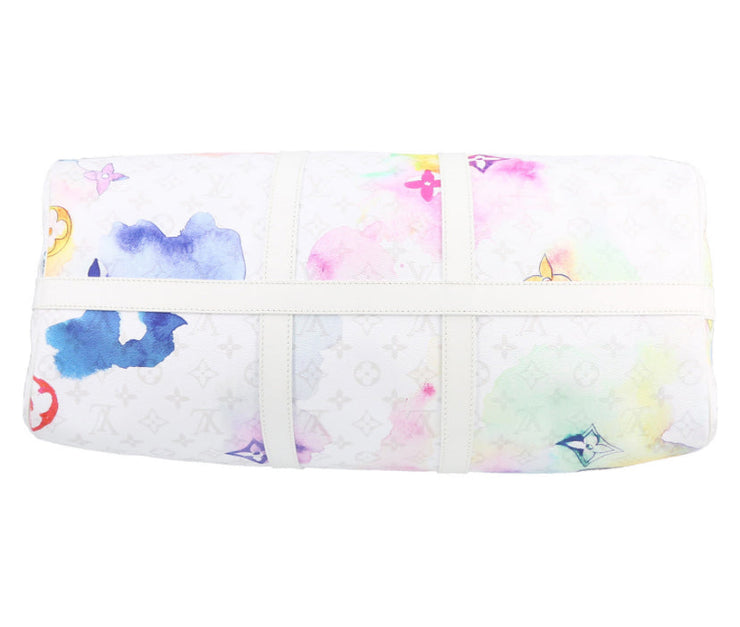 Borsa da viaggio Louis Vuitton Keepall Editions Limitées in tela monogram multicolore e pelle bianca