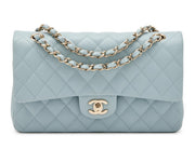 Chanel
Light Blue Quilted Caviar Medium Classic Double Flap Light Gold Hardware, 2022