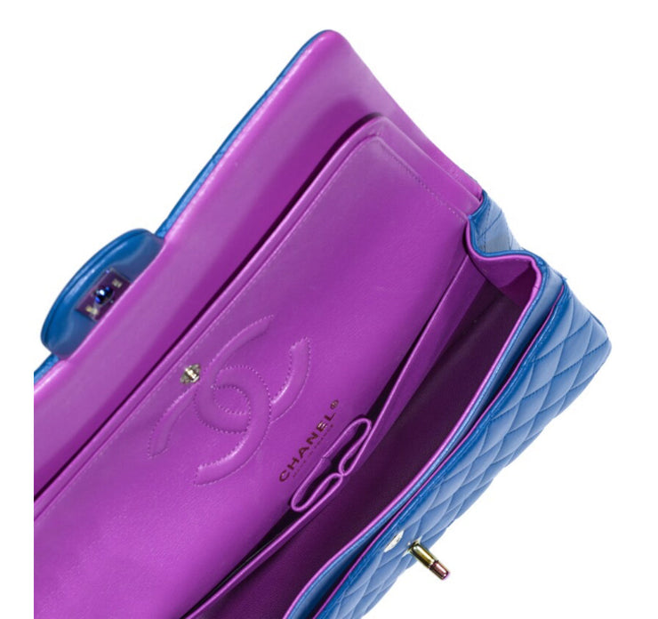 Chanel
Blue Quilted Lambskin Medium Classic Double Flap Rainbow Ruthenium Hardware, 2021