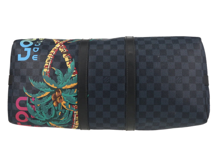 Borsa da viaggio Louis Vuitton Keepall 45 in tela a scacchi blu