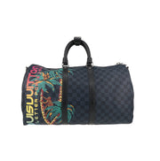 Borsa da viaggio Louis Vuitton Keepall 45 in tela a scacchi blu