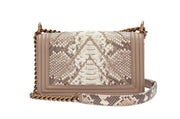 Chanel
White and Grey Python and Calfskin Medium Boy Bag Aged Gold Hardware, 2015-16