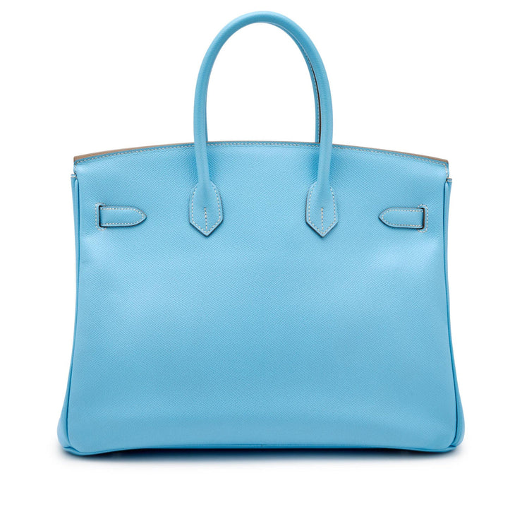 Hermès
Celeste Epsom and Bleu Mykonos Verso Candy Birkin 35 Palladium Hardware, 2011