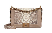 Chanel
White and Grey Python and Calfskin Medium Boy Bag Aged Gold Hardware, 2015-16