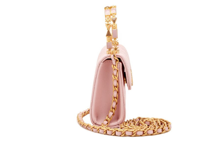 Chanel
Pink Quilted Lambskin Enamel Micro Extra Mini Handle Clutch with Chain Brushed Gold Hardware, 2022