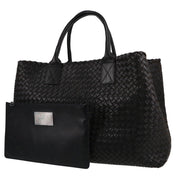 Shopping bag Bottega Veneta Cabat in pelle intrecciata nera
