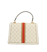 Borsa a tracolla Gucci Ophidia in tela siglata beige e pelle bianca