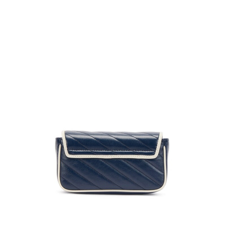 Gucci

Navy Diagonal Matelasse Vintage Effect Calfskin Super Mini Torchon GG Marmont Silver Hardware