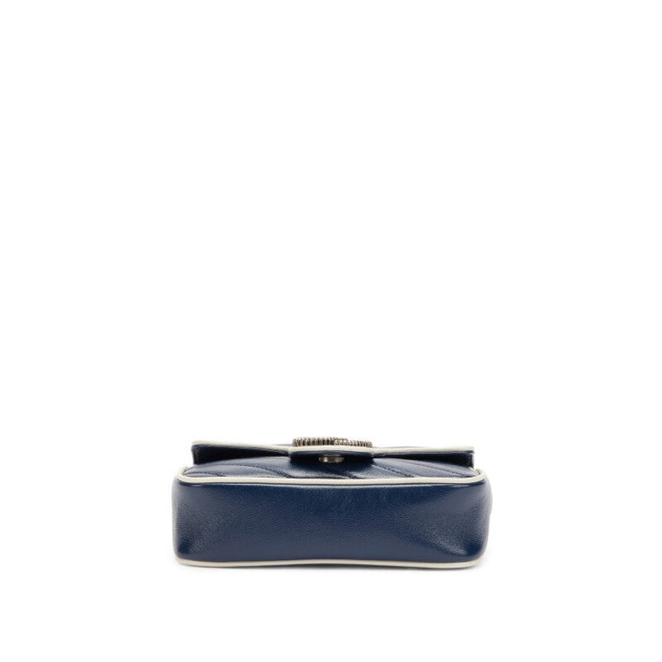Gucci

Navy Diagonal Matelasse Vintage Effect Calfskin Super Mini Torchon GG Marmont Silver Hardware