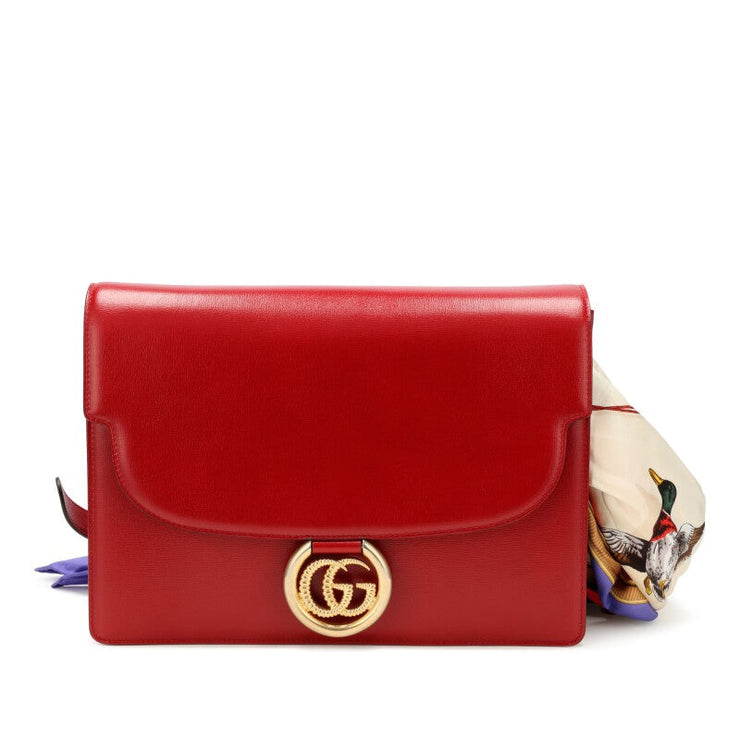 Gucci
Red Textured Calfskin Medium GG Ring Bag Aged Gold Hardware