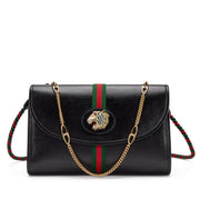 Gucci
Black Leather, Strass and Web Stripe Medium Rajah Shoulder Bag Gold Hardware