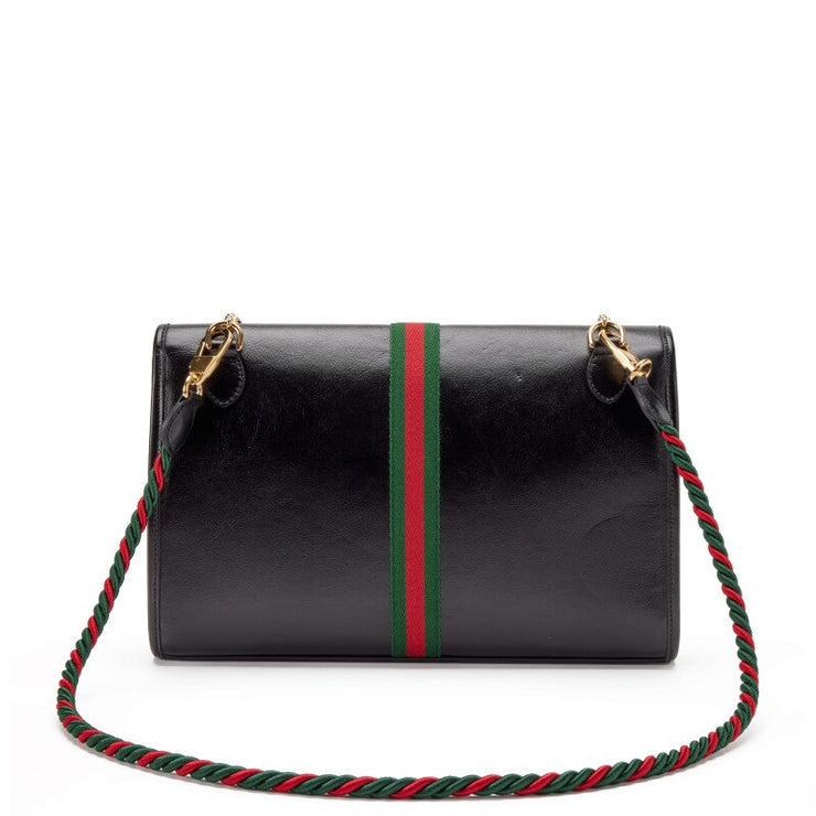 Gucci
Black Leather, Strass and Web Stripe Medium Rajah Shoulder Bag Gold Hardware