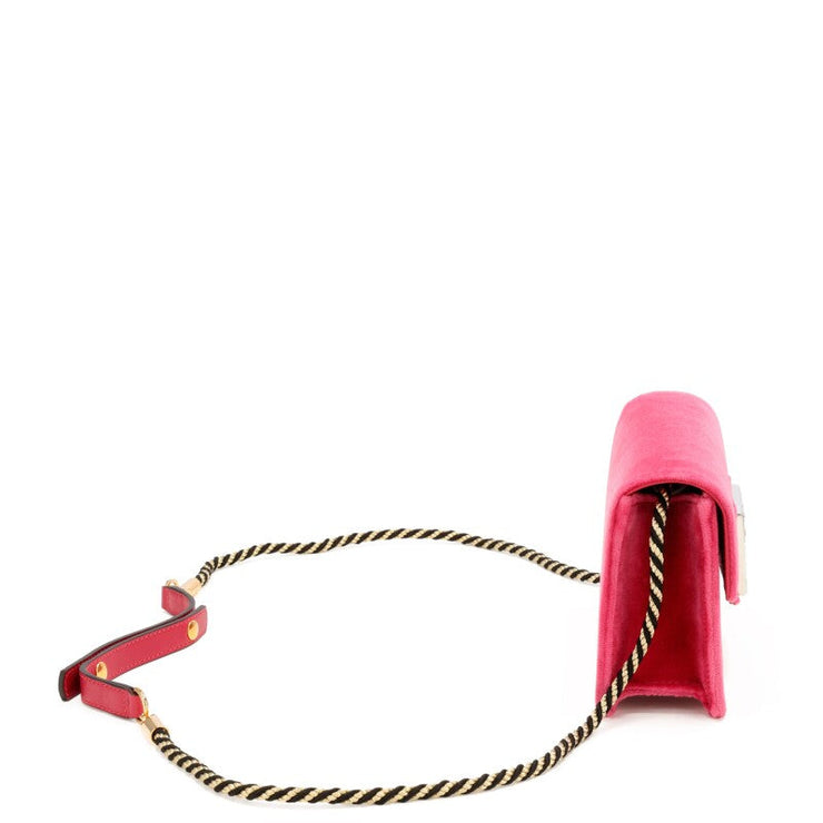 Gucci
Fuchsia Velvet Small Broadway Shoulder Bag Rope and Crystal Hardware