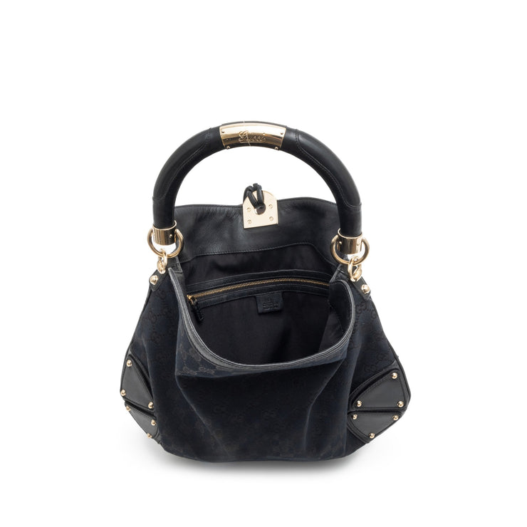 Gucci
Black Monogram GG Canvas Indy Gold and Bamboo