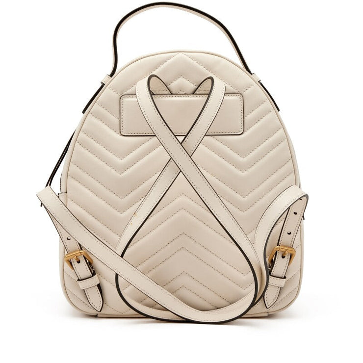Gucci
White Calfskin Matelasse Animal Studs GG Marmont Dome Backpack Gold Hardware