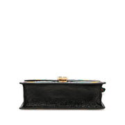 Gucci
Black and Multicolor Floral Embroidered Crinkled Patent Leather Sylvie Top Handle Gold Hardware