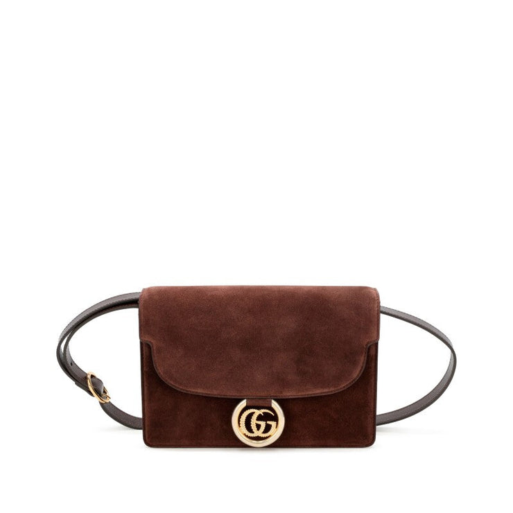 Gucci
Brown Suede Small GG Ring Shoulder Bag Gold Hardware