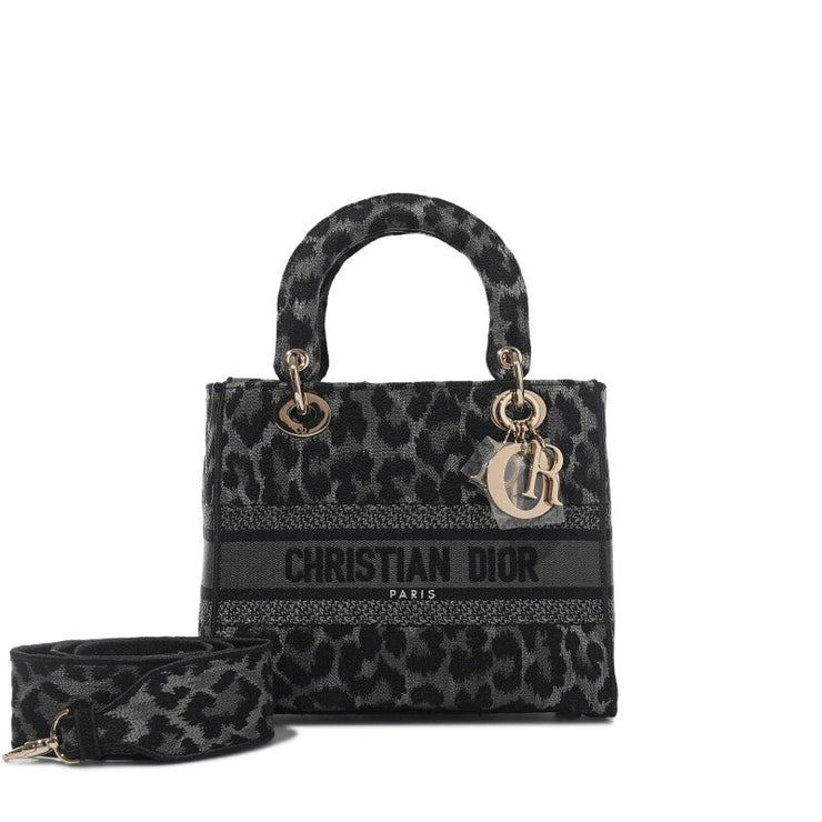 Christian Dior
Grey and Black Leopard Pattern Mizza Embroidery Medium Lady D-Lite Bag Pale Gold Hardware
