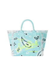 Borsa a mano Colette in canvas di cotone verde acqua con stampa bandana