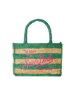 Borsa Colette in rafia a righe bianche e verdi