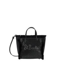 Borsa Mini Vanity con frange e strass neri