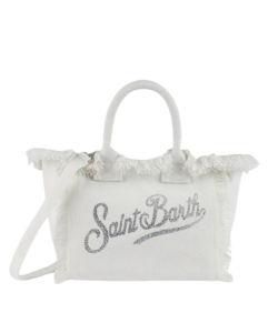 Borsa Colette in tela di cotone bianca con strass