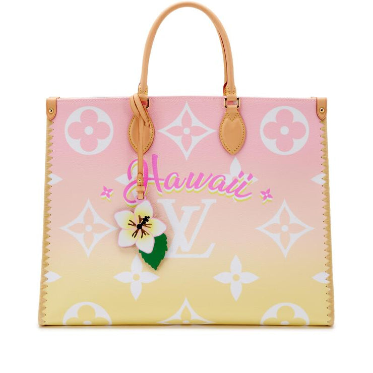 Louis Vuitton Light Pink and Yellow Giant Monogram Canvas and Raffia By the Pool Hawaii OnTheGo GM Gold Hardware, 2021