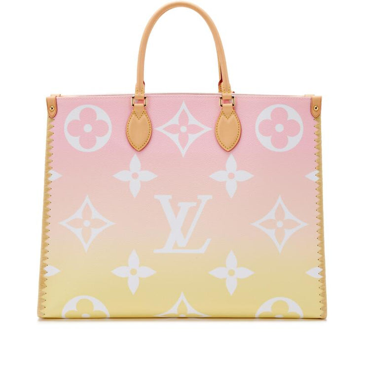 Louis Vuitton Light Pink and Yellow Giant Monogram Canvas and Raffia By the Pool Hawaii OnTheGo GM Gold Hardware, 2021