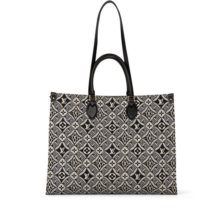Louis Vuitton Black and White Jacquard and Calfskin Since 1854 On The Go GM Tote Gold Hardware, 2020