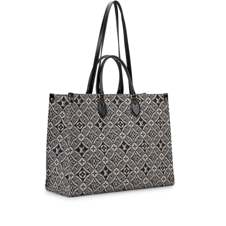 Louis Vuitton Black and White Jacquard and Calfskin Since 1854 On The Go GM Tote Gold Hardware, 2020