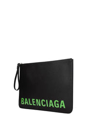 BALENCIAGA Pochette Pelle Nero Verde Fluo